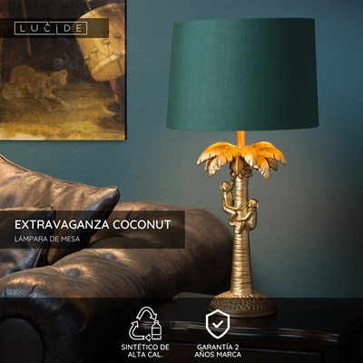 Lucide EXTRAVAGANZA COCONUT - Lámpara de mesa - Ø 30,5 cm - 1xE27 - Oro mate / Latón